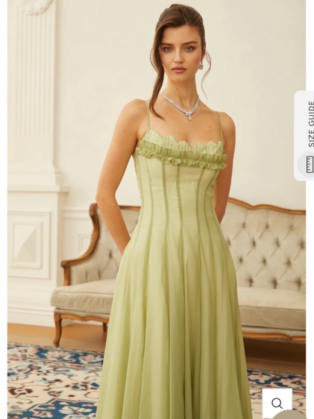 Miss Rosier Matcha Ruffled Tulle Maxi Dress